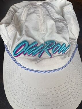 Vintage Old Row White Hat with Teal & Purple 'Old Row' Script